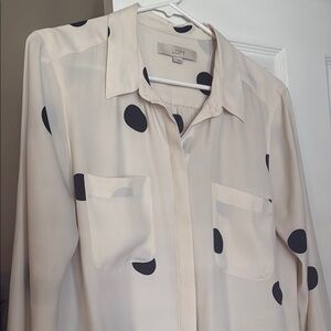 LOFT Cream Blouse with Black Polka Dots